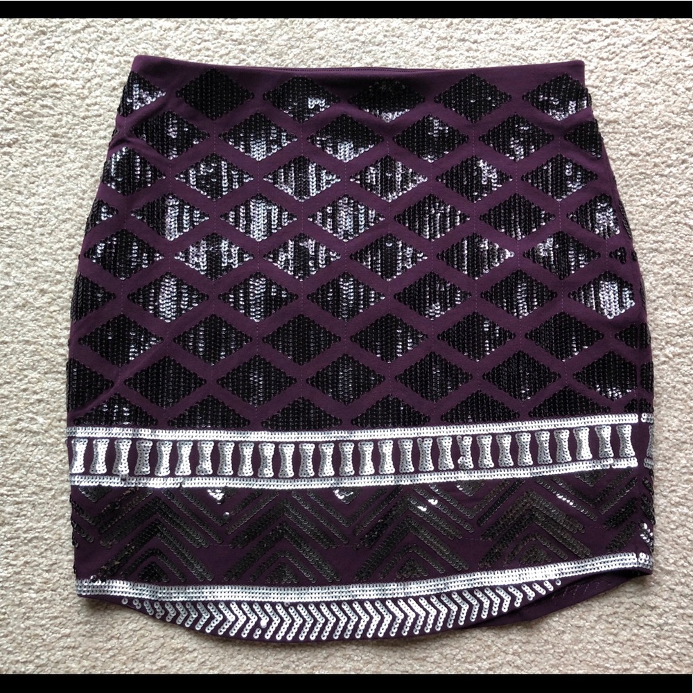 Express Bodycon Mini Skirt Sequin Purple Black XS